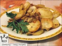 버섯으로 튀긴 감자가 준비되었습니다. 식사를 즐기십시오!...