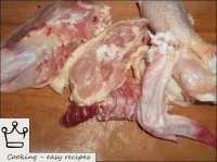 鶏肉とキノコの鶏の小屋を作る方法：鶏肉をみじん切りにする。...